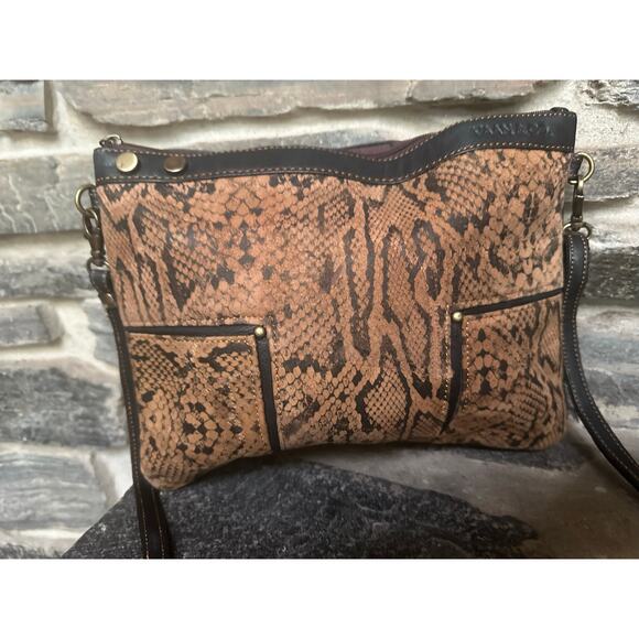 Vaan & Co. Recycled Leather Snakeskin Brown Black RDIF Patchwork NWT Crossbody - Picture 1 of 7